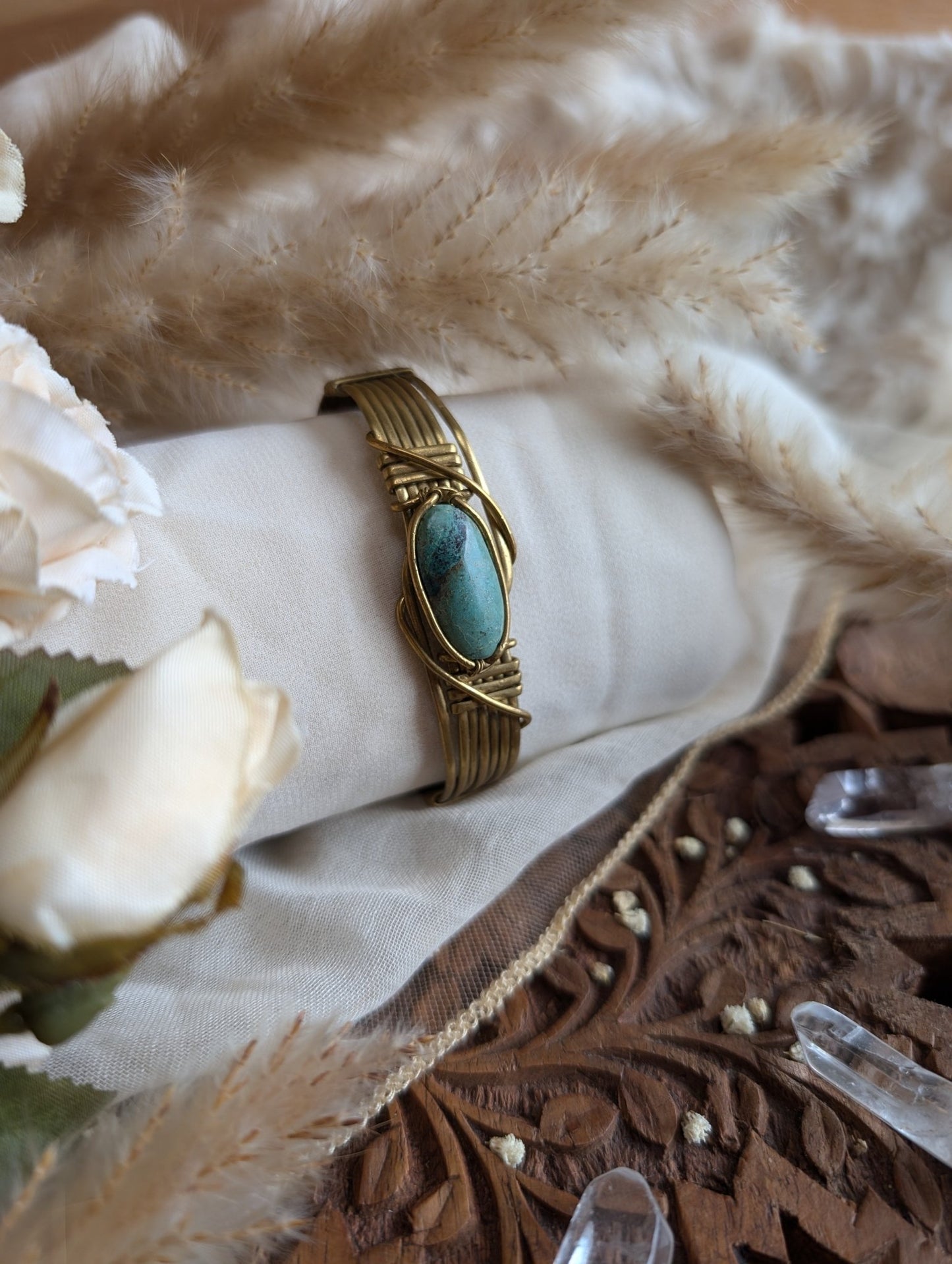 Chrysocolla bracelet from above, showing stone pattern