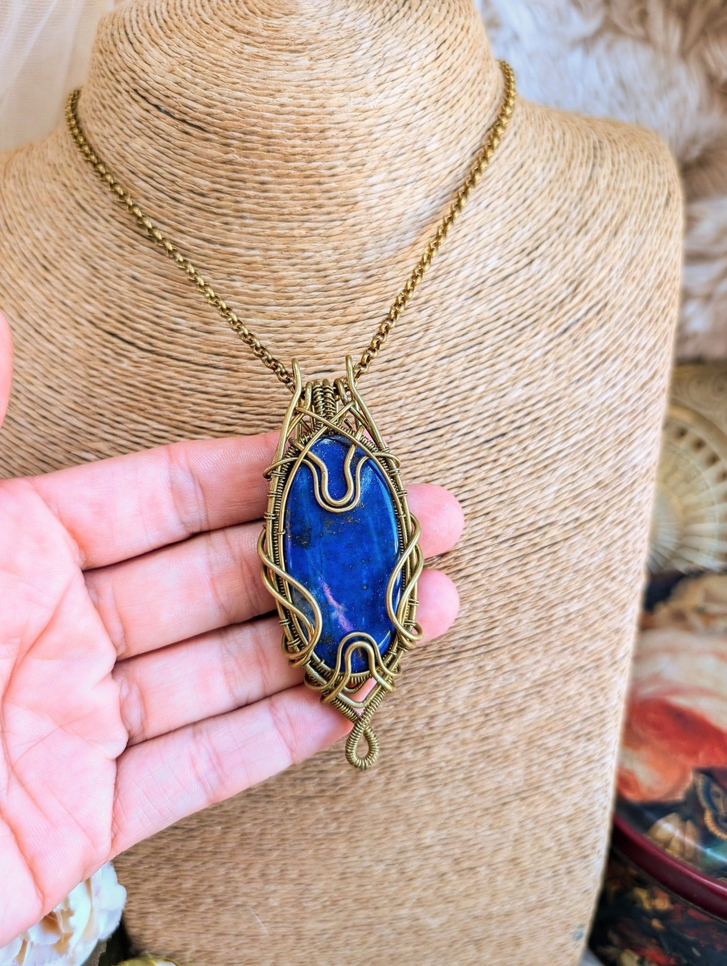 Lapis Lazuli Necklace • Wirewrap Pendant - RÏKST JEWELRY