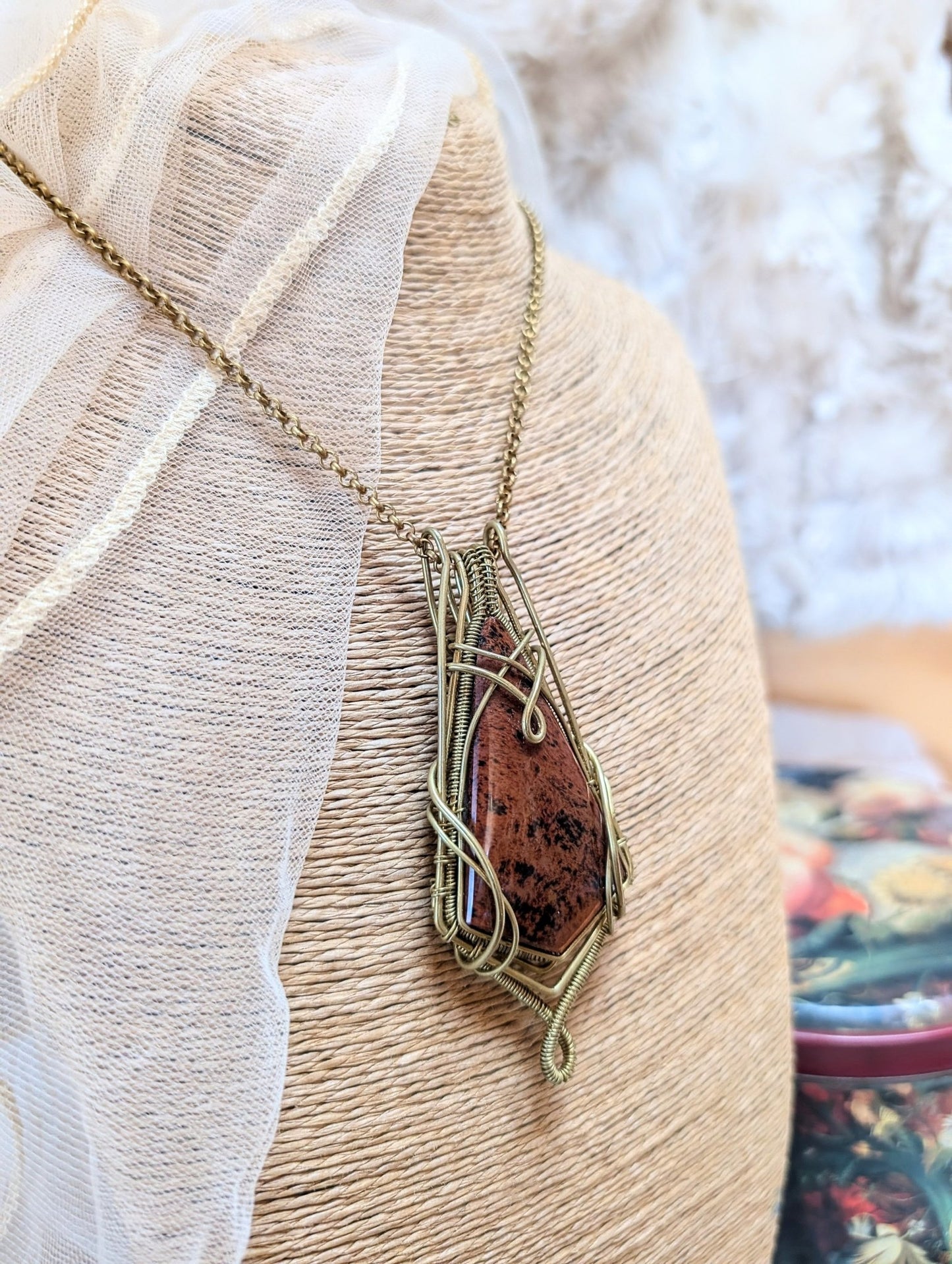 Mahogany Obsidian Necklace • Wirewrap Pendant - RÏKST JEWELRY