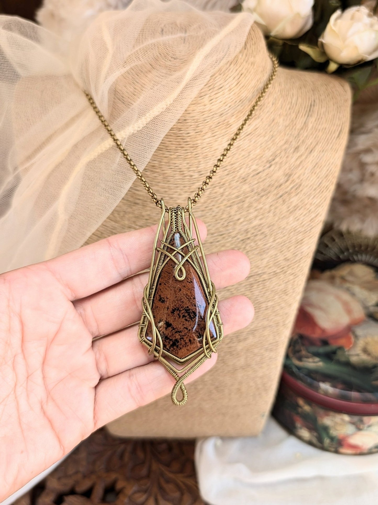 Mahogany Obsidian Necklace • Wirewrap Pendant - RÏKST JEWELRY
