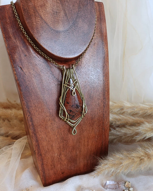 Mahogany obsidian wirewrap necklace, the grounded stone of the woman returning to her body