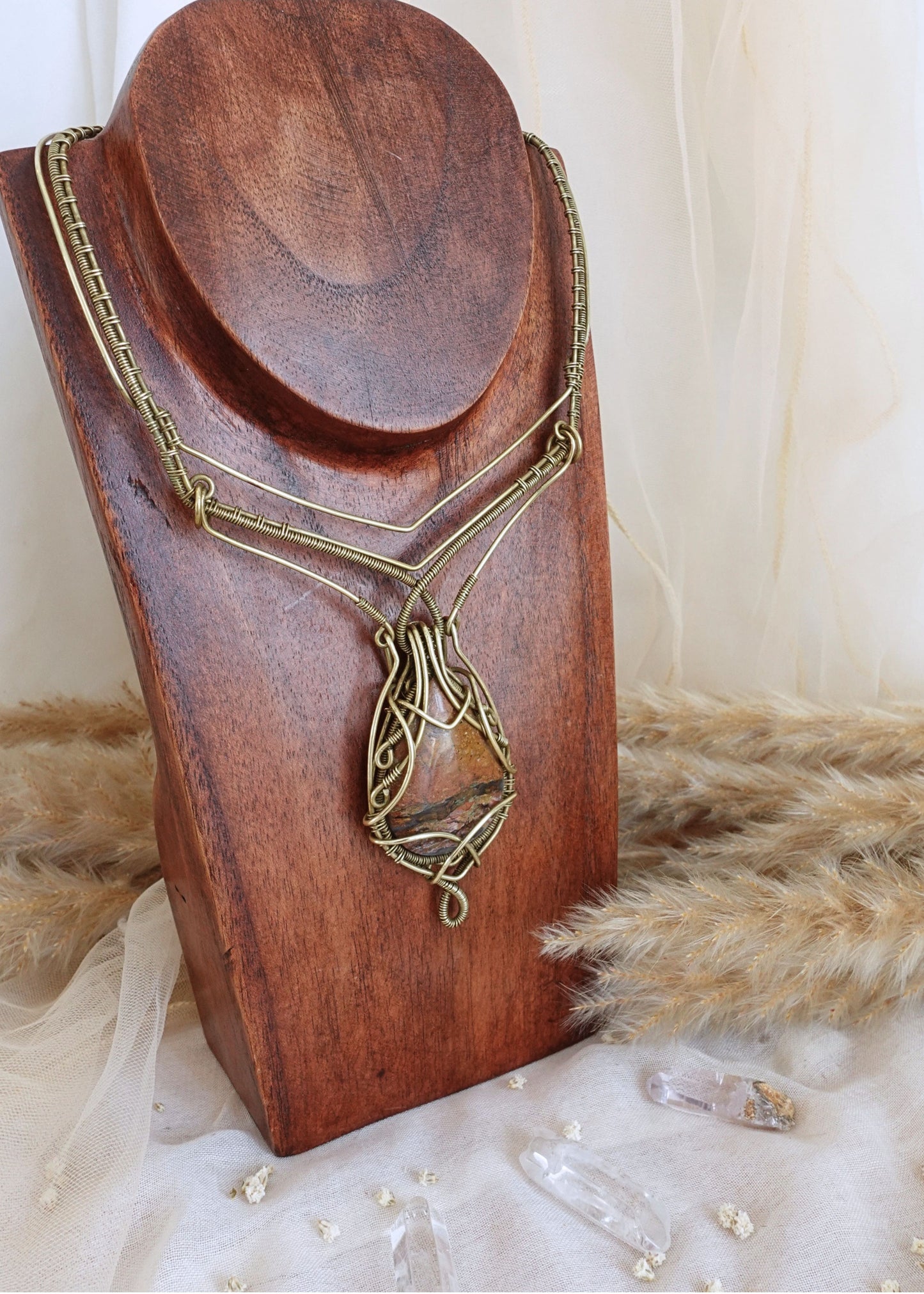 Ocean Jasper VÏ wirewrap pendant showing earthy multi-tone stone