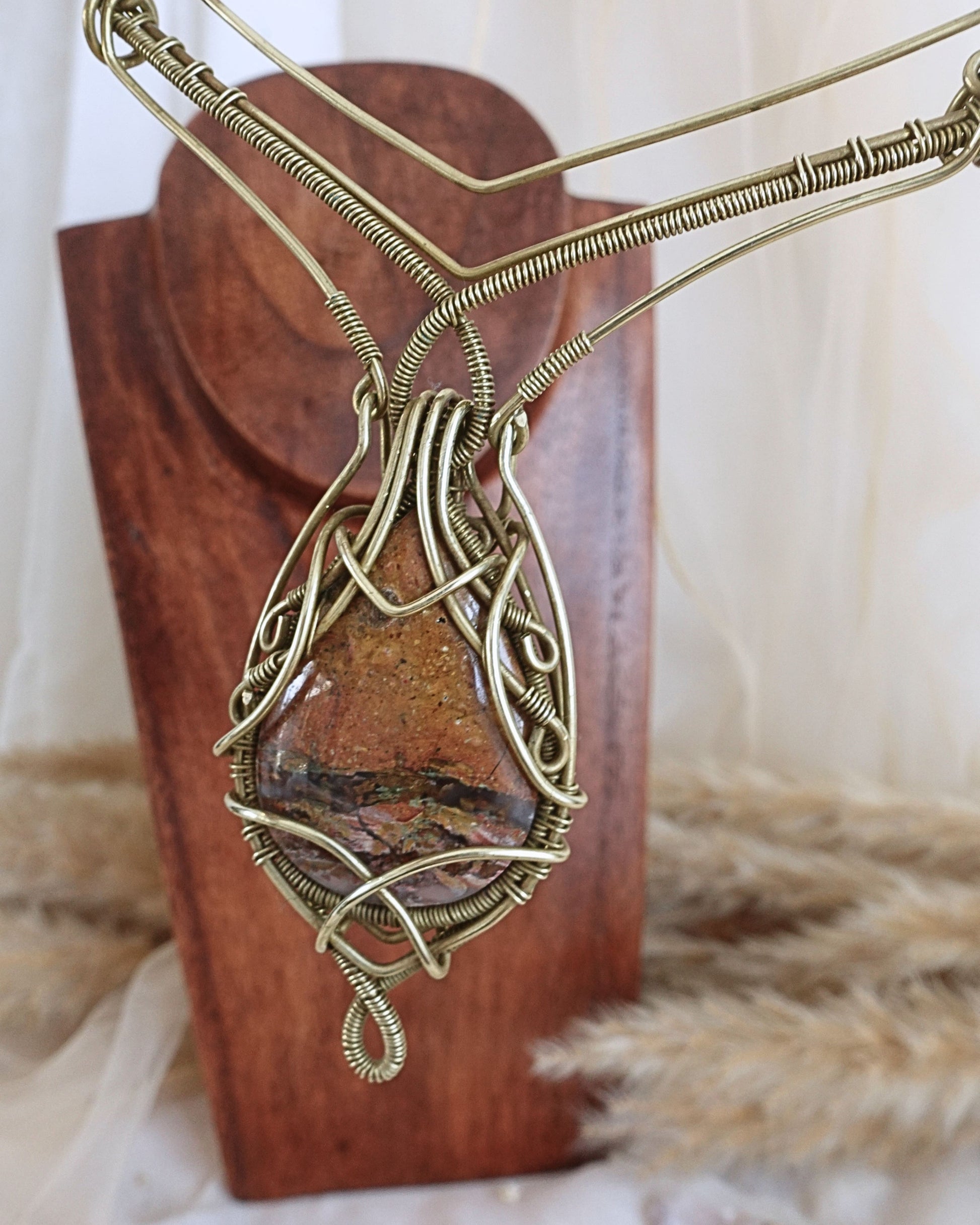 Ocean Jasper VÏ necklace styled on neck — Rikst Jewelry handmade piece