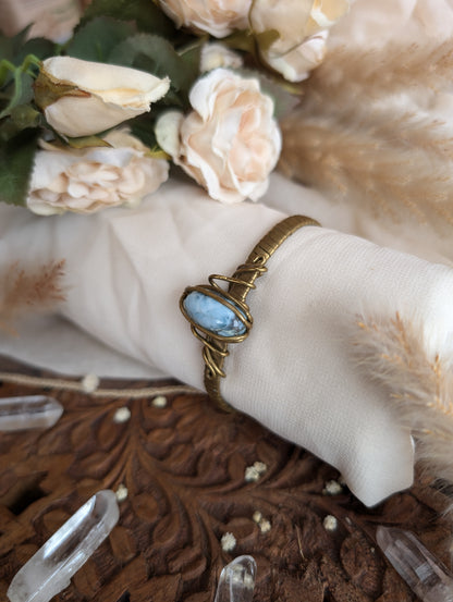 ZÏ larimar bracelet styled on wrist — Rikst Jewelry handmade piece