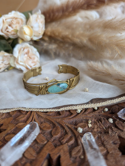 Chrysocolla bracelet showing soft blue-green color of the stone