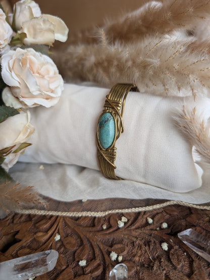 Chrysocolla bracelet styled on wrist — Rikst Jewelry handmade piece