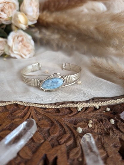 Larimar bracelet showing Caribbean blue color of the stone