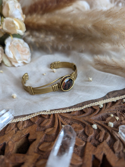 Mahogany obsidian bracelet styled on wrist — Rikst Jewelry handmade piece