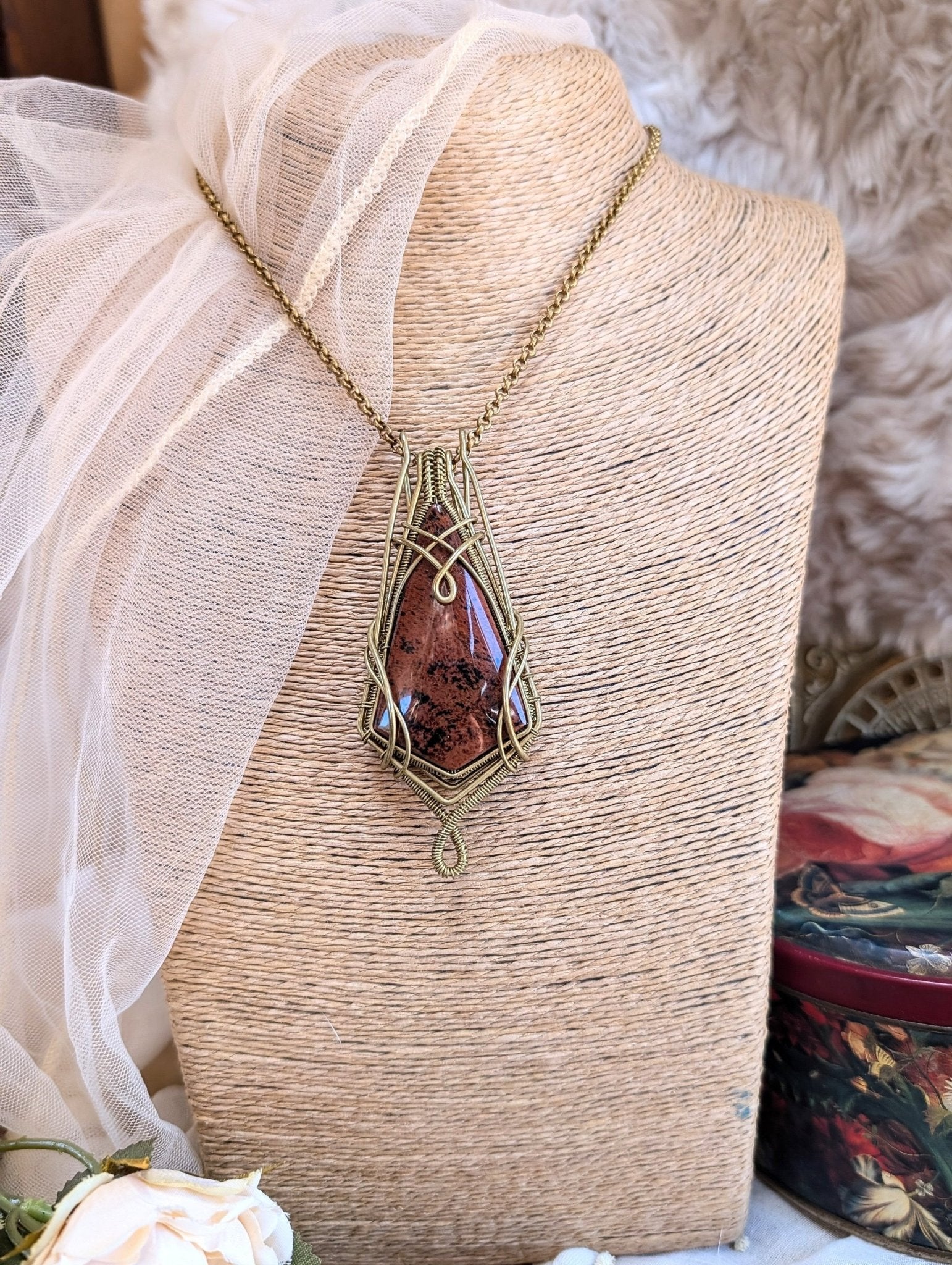 Mahogany Obsidian Necklace • Wirewrap Pendant - RÏKST JEWELRY