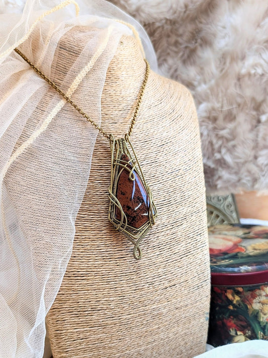 Mahogany Obsidian Necklace • Wirewrap Pendant - RÏKST JEWELRY